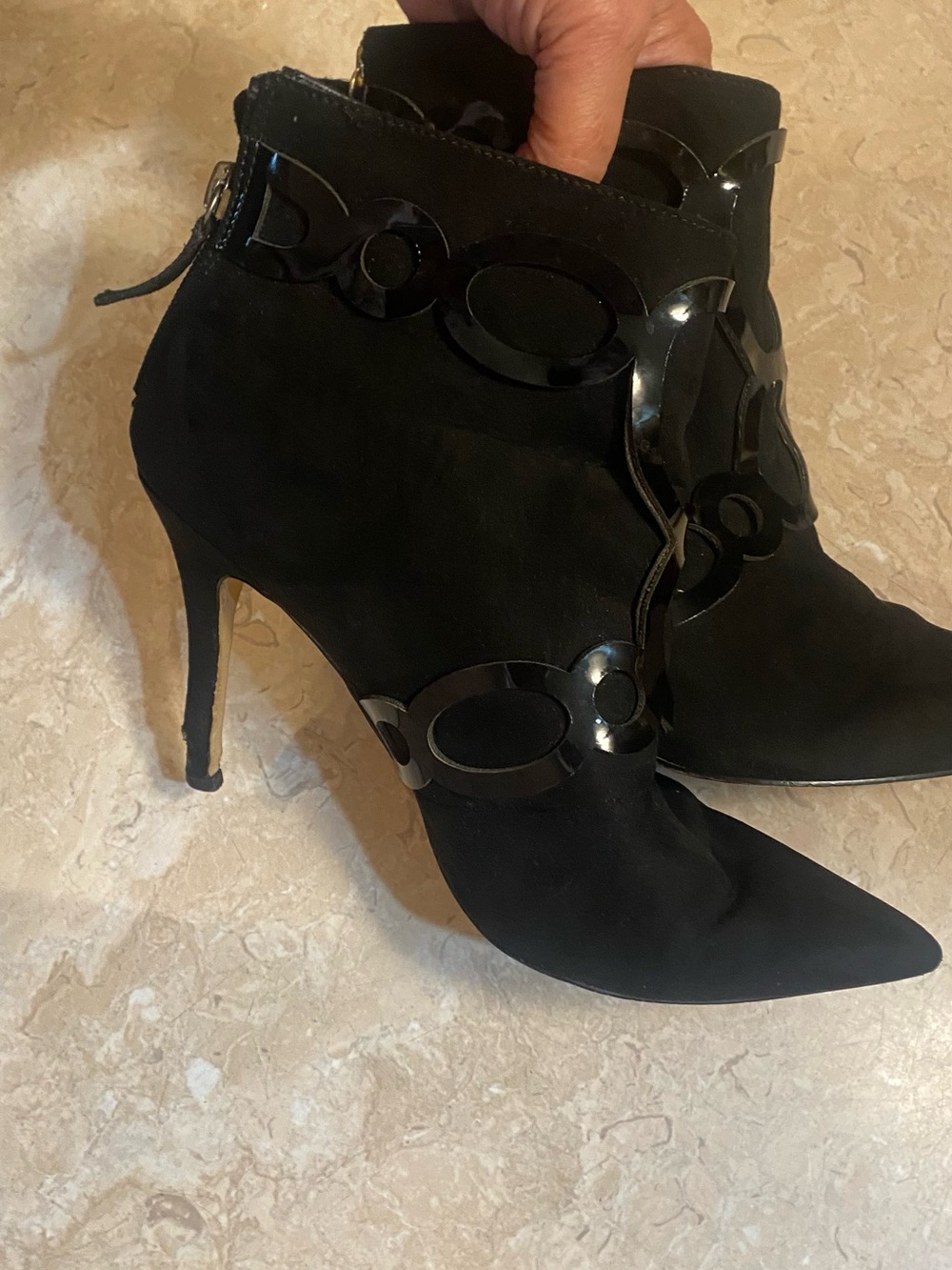 Women’s Black Pointed Stiletto Ankle Booties with Chain-Link Detail - Picture 7 of 7